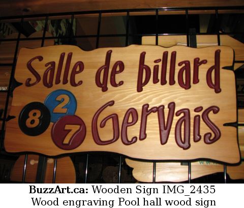 Wood engraving Pool hall wood sign